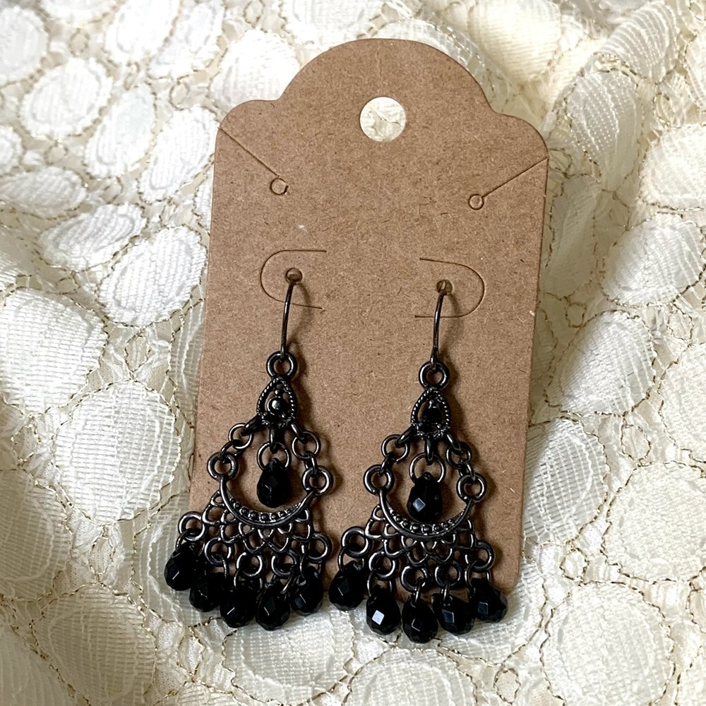 Black Crystal Chandelier Drop Earrings